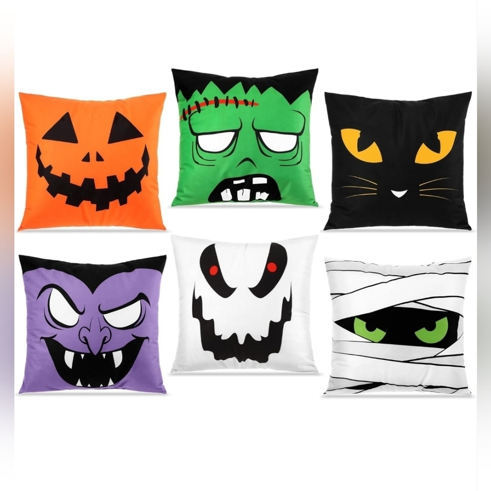 Decorative Plush Pillow Covers Set of 6 – Cat Pumpkin Ghost Sofa Cushion